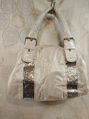 Cream Sequin Accent Mini Handbag